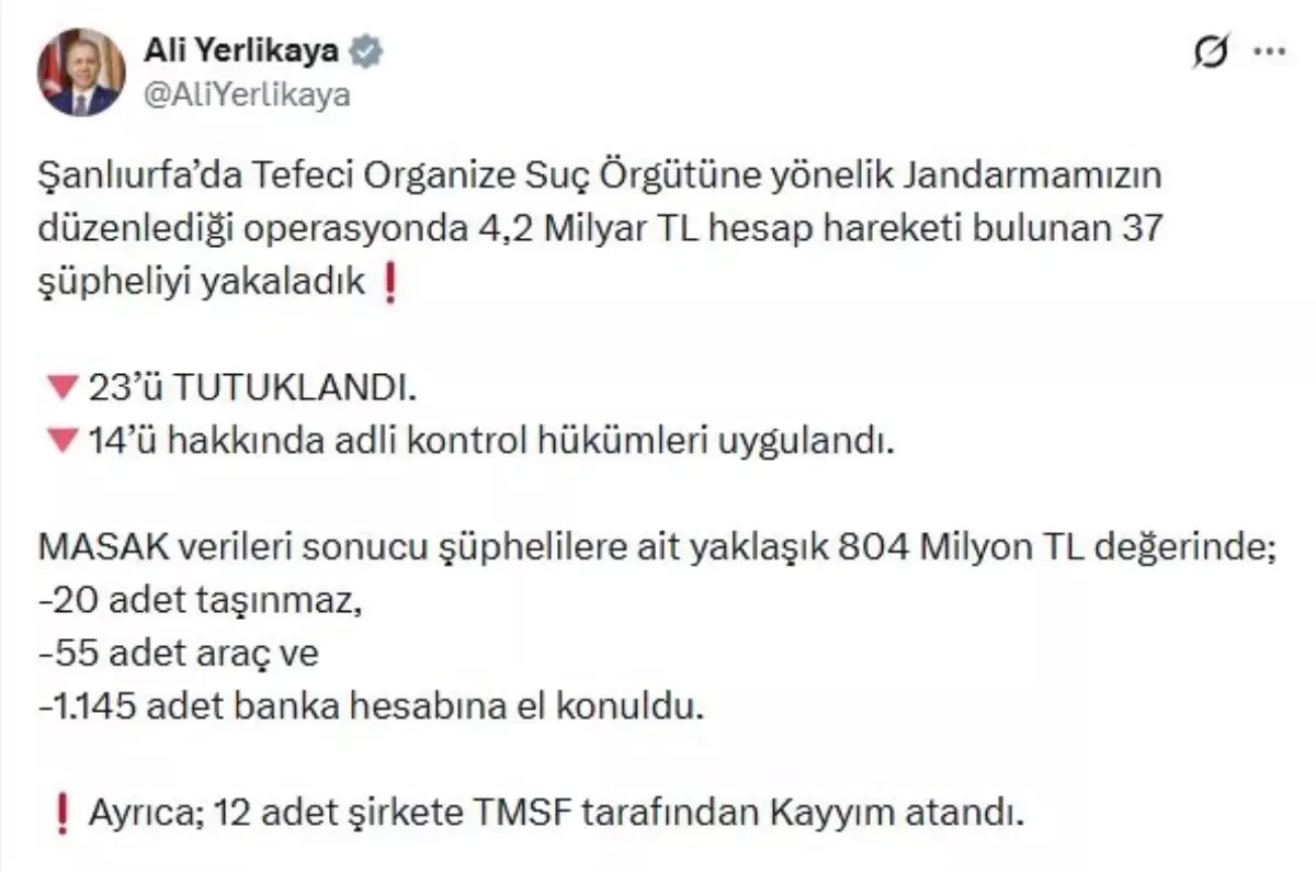 Şanlıurfa'da Tefecilik Operasyonu: 23 Şüpheli Tutuklandı