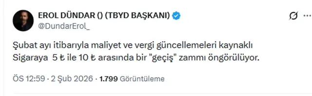 Sigara paketindeki fiyat etiketi