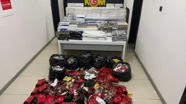 Operasyonda ele geçirilen makaron ve tütün