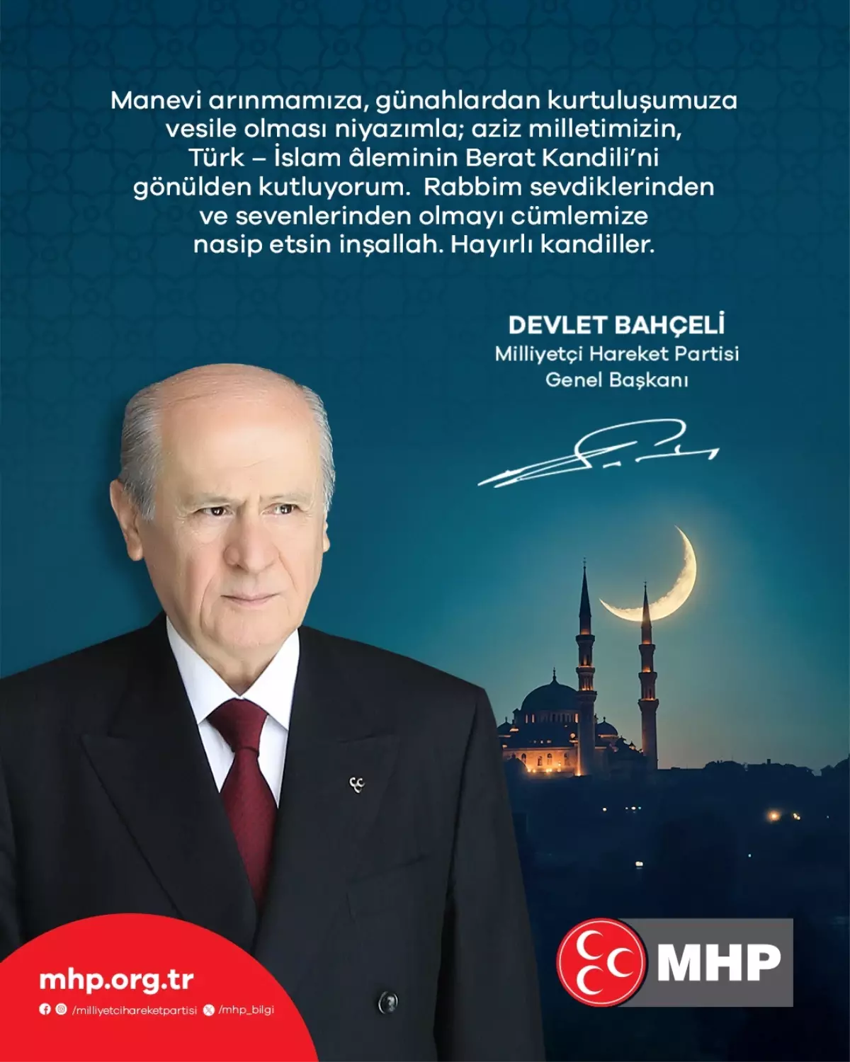 MHP Lideri Bahçeli'den Berat Kandili Mesajı