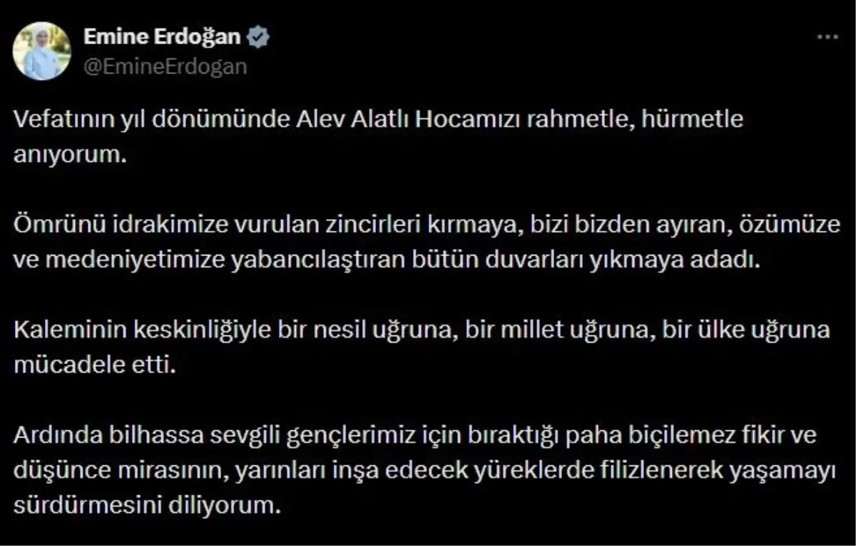 Emine Erdoğan, Alev Alatlı’nın Mirasını Gençliğe Dönüştürüyor