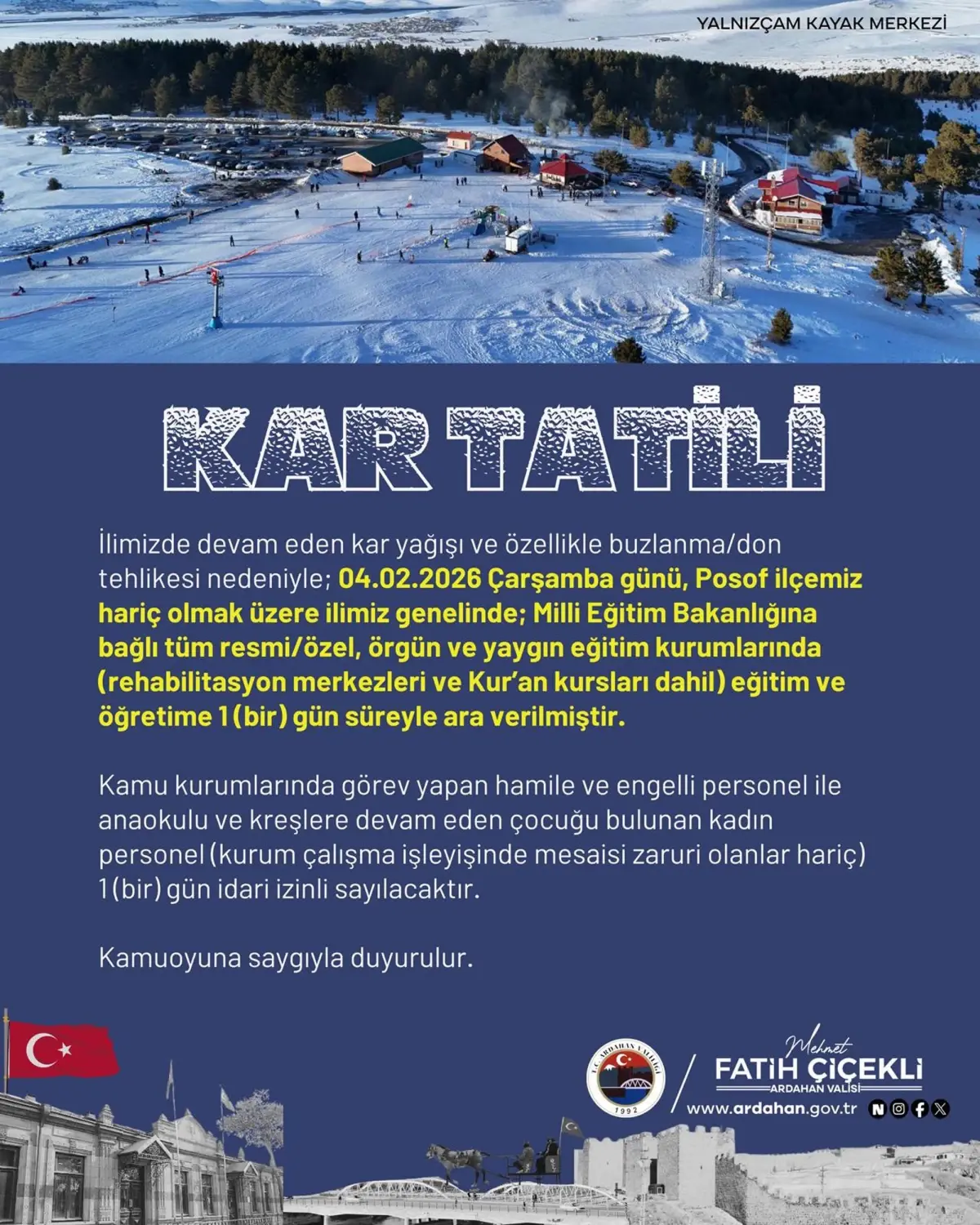 Ardahan’da Şiddetli Kar Yağışı Okulları Tatil Ettirdi