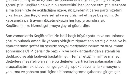 Keçiören'de Siyasi Gerginlik Artıyor: Belediye Başkanı Özarslan CHP'den Ayrıldı