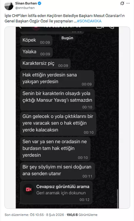 Sinan Burhan'ın mesaj paylaşımı