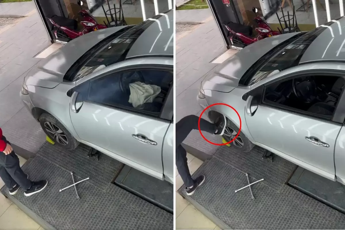 Kontak Açıkken Tekerleğe Tekme Atmanın Şok Sonucu: Hava Yastığı Patladı