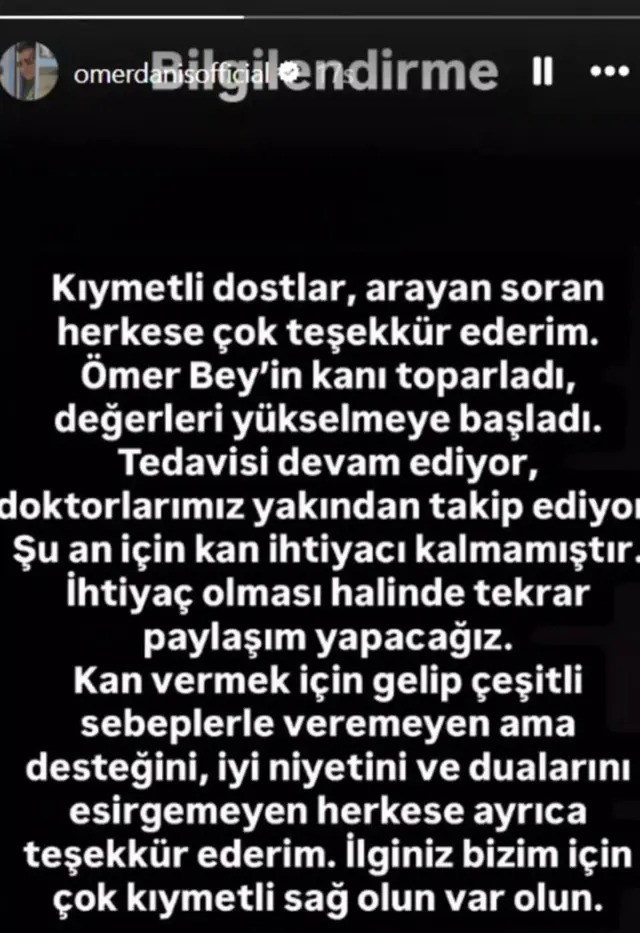 Yoğun bakımda tedavi gören Ömer Danış