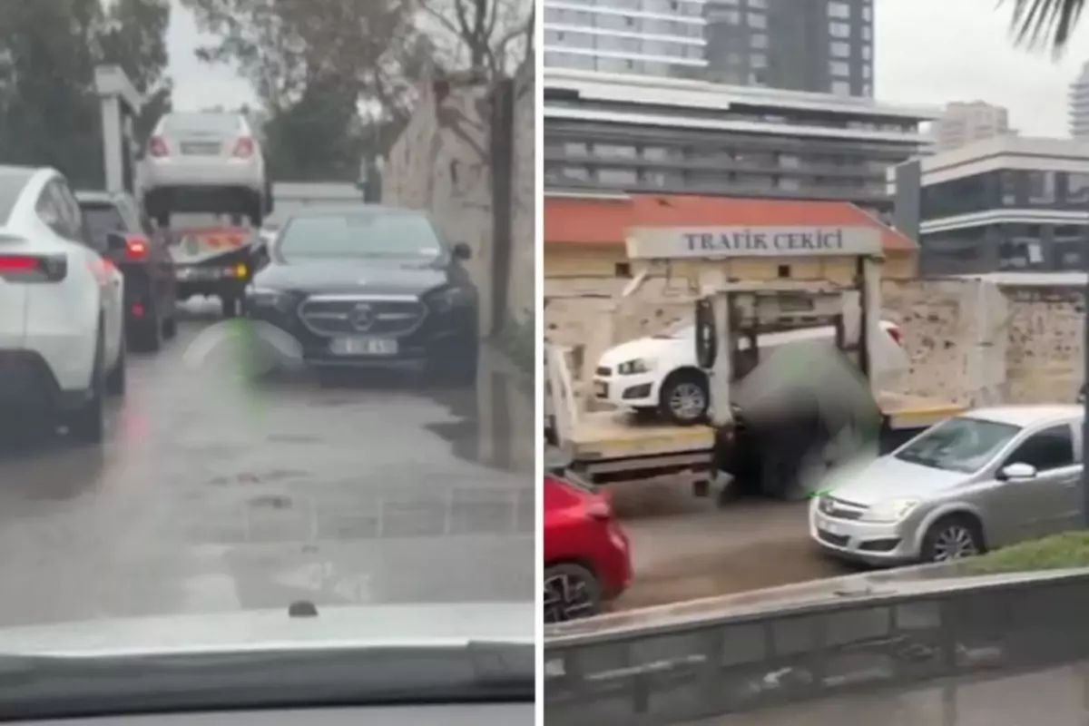 İzmir'de Çekici, Lüks Arabayı Atladı ve Diğer Araçları Çekti: Sürücüler Şaşkın