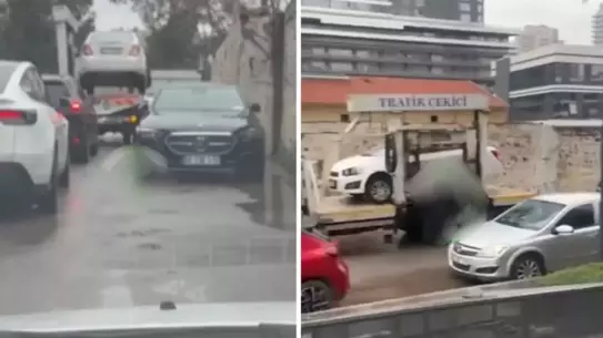 Çekicinin lüks aracı atlaması