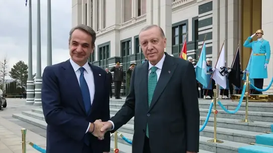 Erdoğan ve Miçotakis'in resmi toplantı fotoğrafı