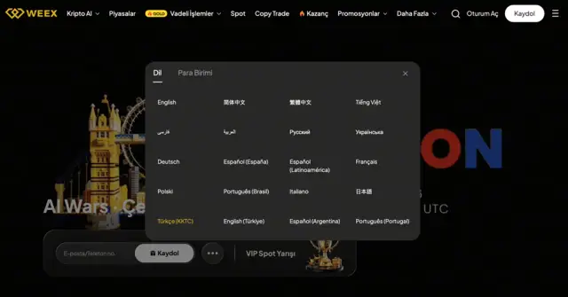 Kripto borsası arayüzü