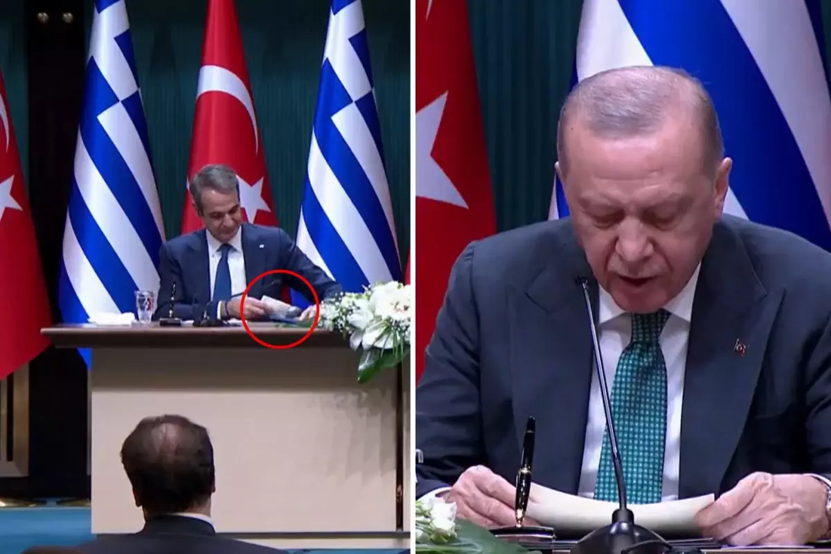 Miçotakis'in Basın Toplantısındaki Sürpriz Anı: Mendili Dosyaya Sıkıştırdı