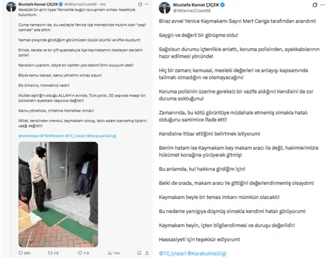 Polisin ayakkabıyı tutarak beklediği an