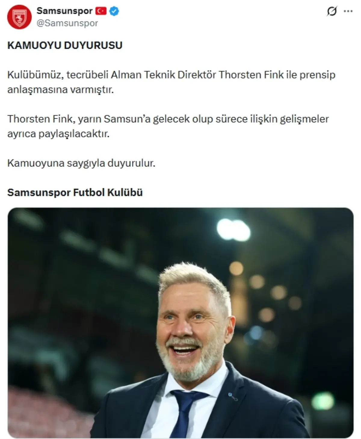 Samsunspor, Almanya’nın Tecrübeli Teknik Direktörü Thorsten Fink ile Anlaştı