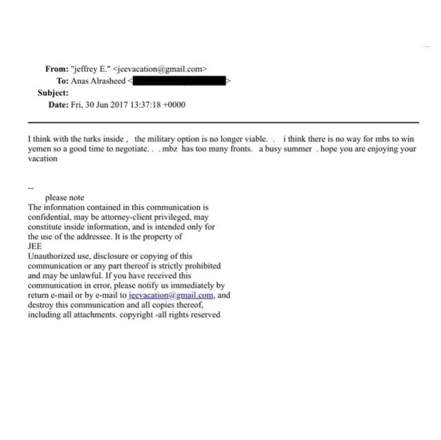 Epstein belgelerindeki yazışma örneği