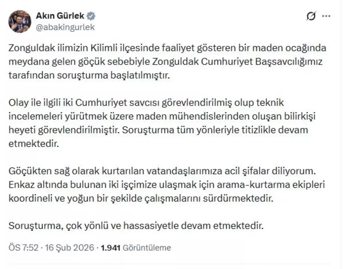 Zonguldak Kilimli'de Maden Göçüğü Soruşturması Başlatıldı