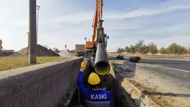 Kayseri'de yeni atık su hattının inşaat görüntüsü