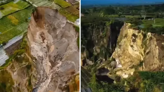 Endonezya’da dev obruk 30.000 m²’yi yuttu: Görüntüler nefes kesiyor