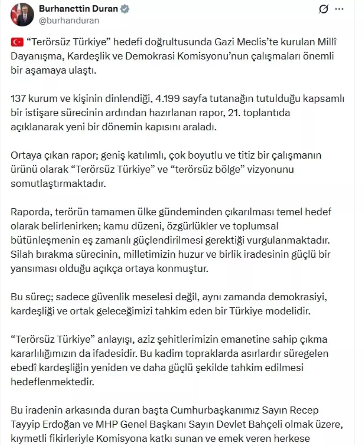İletişim Başkanı Duran'dan 'Terörsüz Türkiye' Raporu: 137 Kurum Dinlendi, 4.199 Sayfa Tutanağa Dönüştü