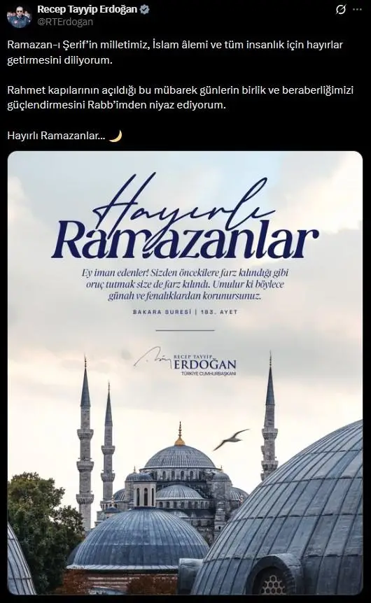 Erdoğan'ın Ramazan mesajı görseli
