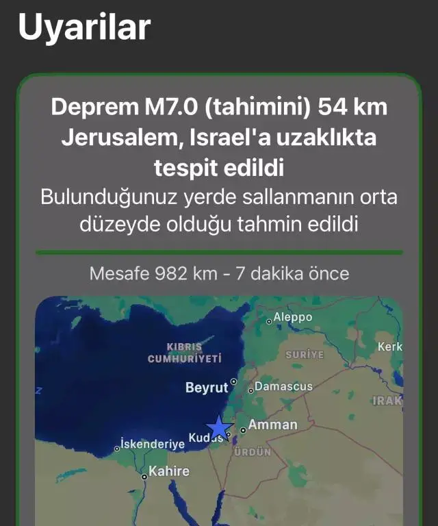 Deprem izleme uygulamasının arayüzü