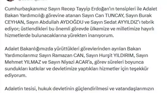 Adalet Bakanı Gürlek, Yeni Yardımcı Atamalarını Kutladı ve Adalete Erişimi Güçlendirme Sözü Verdi