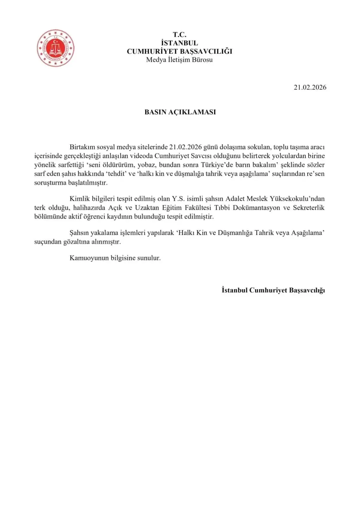 Adalet Bakanı Gürlek, Tehdit Olayına Hızlı ve Kararlı Müdahale Etti