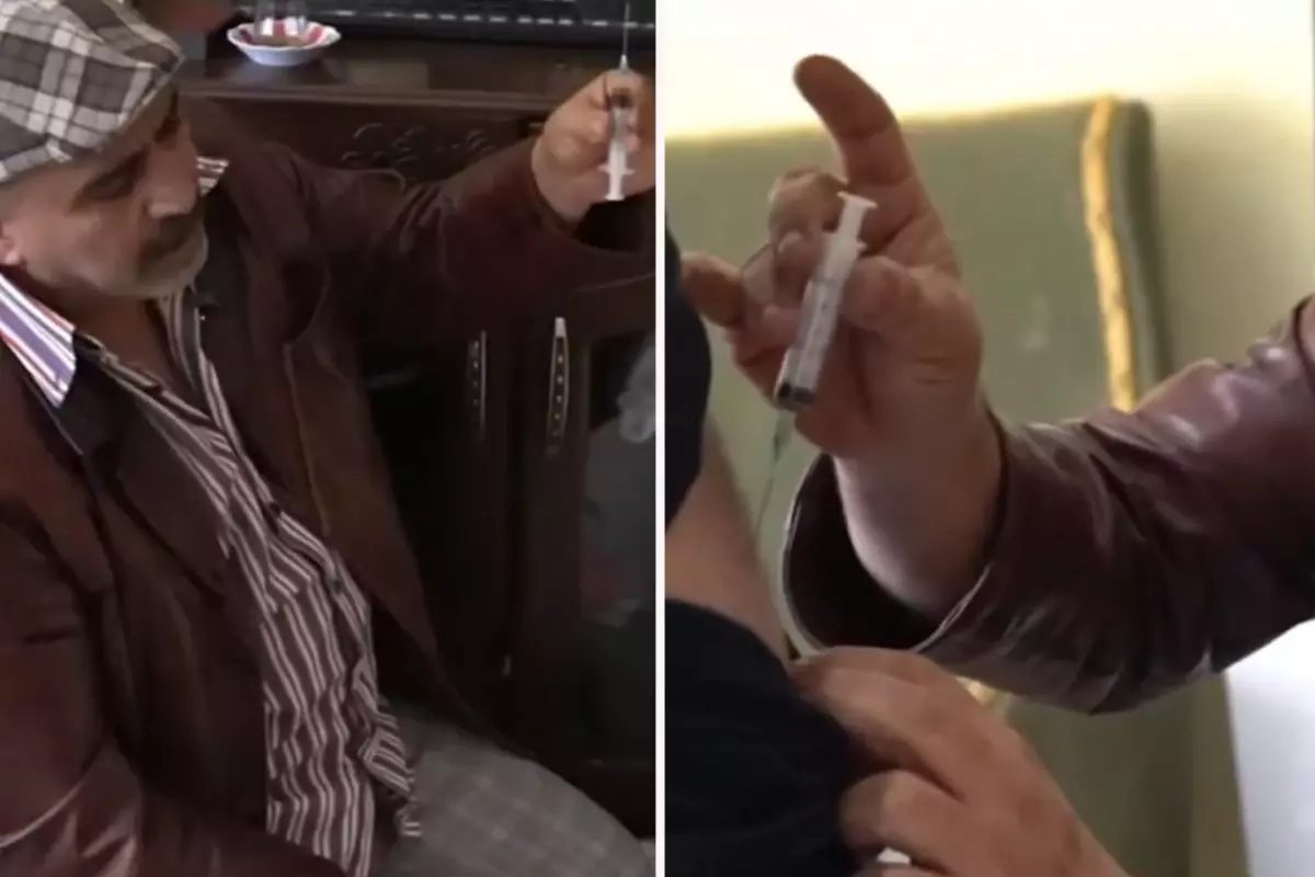 Çay dolu enjektörle yapılan skandal çekim