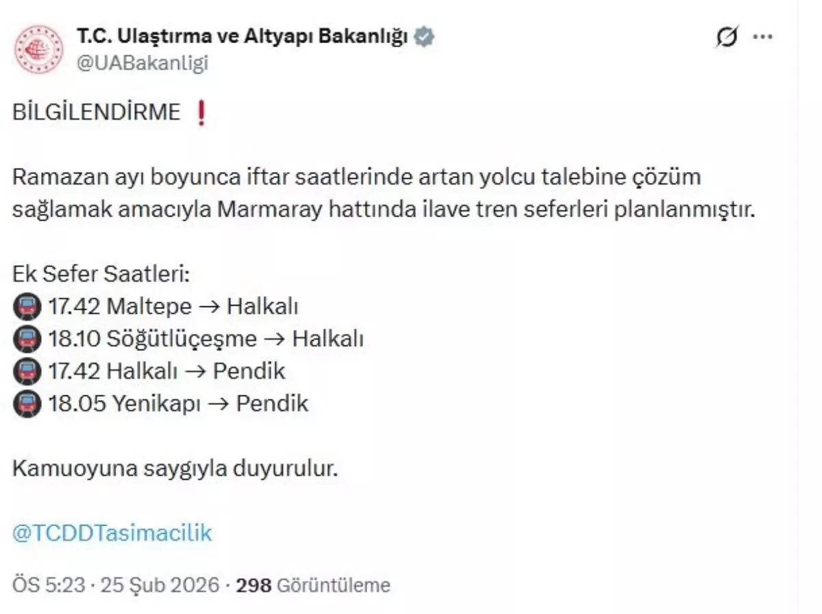Ramazan İftar Saatlerinde Marmaray’da Artan Talebe Yanıt: Ek Seferler Başlatıldı