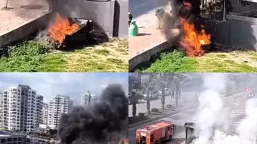 Mersin’de Kontrolden Çıkan Araç Duvara Çarparak Yangın Çıkardı