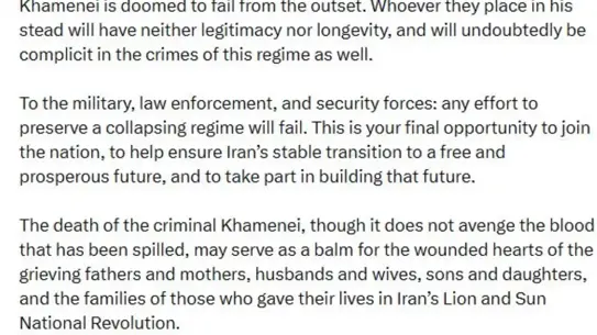 Rıza Pehlevi: Hamaney'in Ölümü İran Rejimini Bitirdi