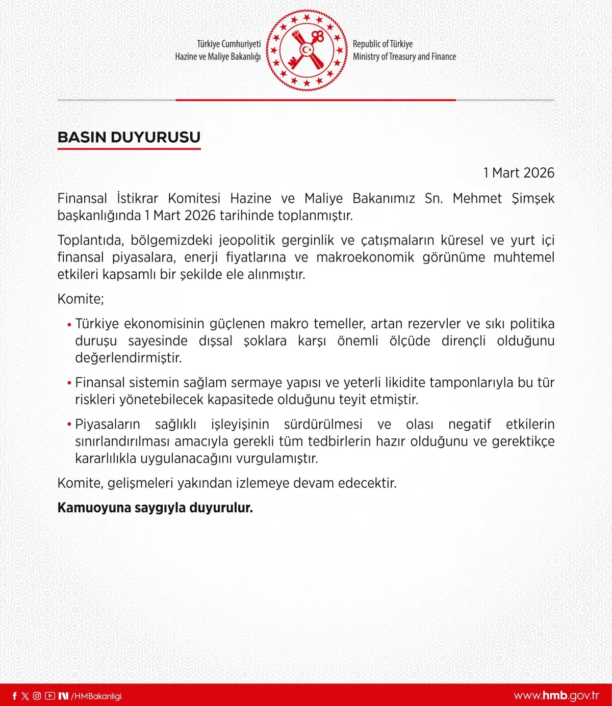 Finansal İstikrar Komitesi toplantısı