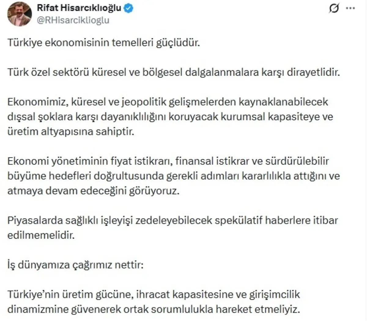 TOBB Başkanı Rifat Hisarcıklıoğlu