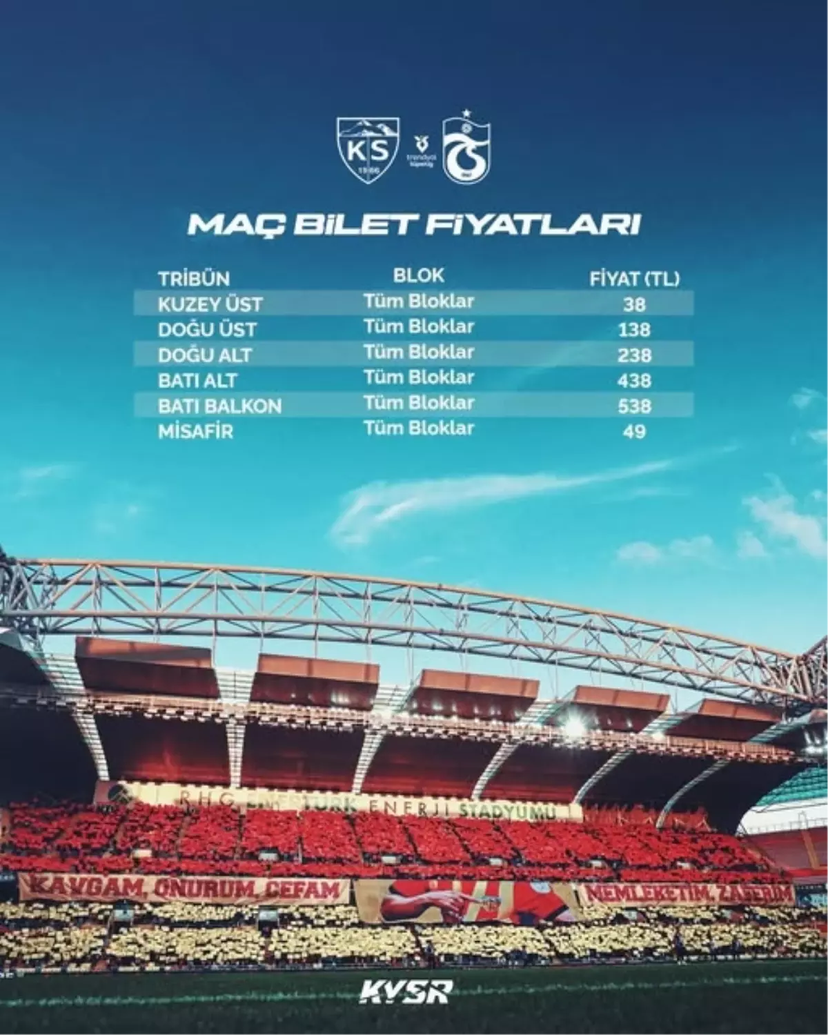 Kayserispor kadın taraftarlar için ücretsiz bilet duyurusu