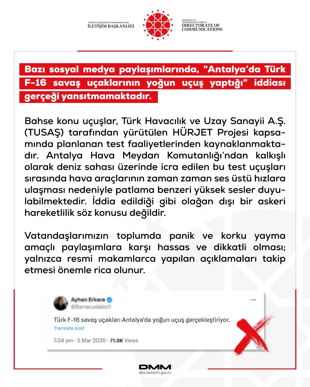 DMM, Antalya’da F-16 Uçuşlarıyla İlgili Söylentileri Yalanladı