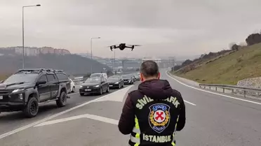 Dron ile çekilen trafik denetimi görüntüsü