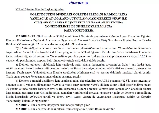 YÖK duyurusu