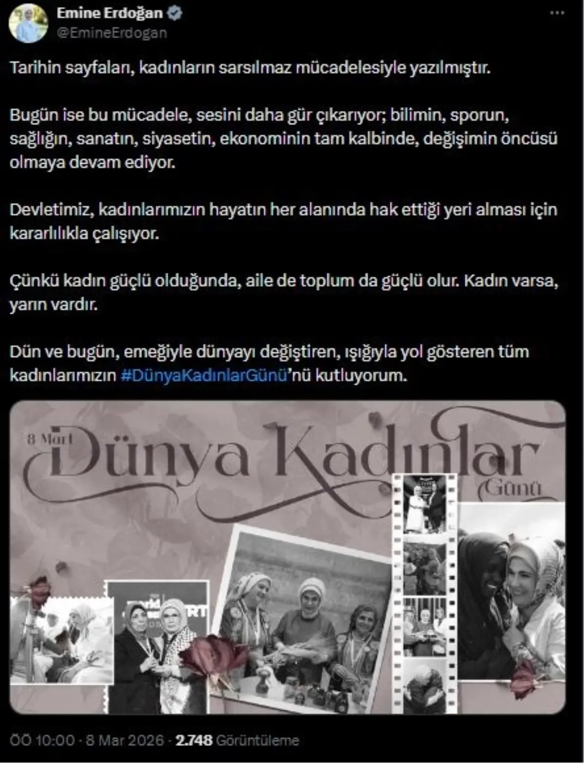Emine Erdoğan'dan Dünya Kadınlar Günü'ne İlham Verici Mesaj