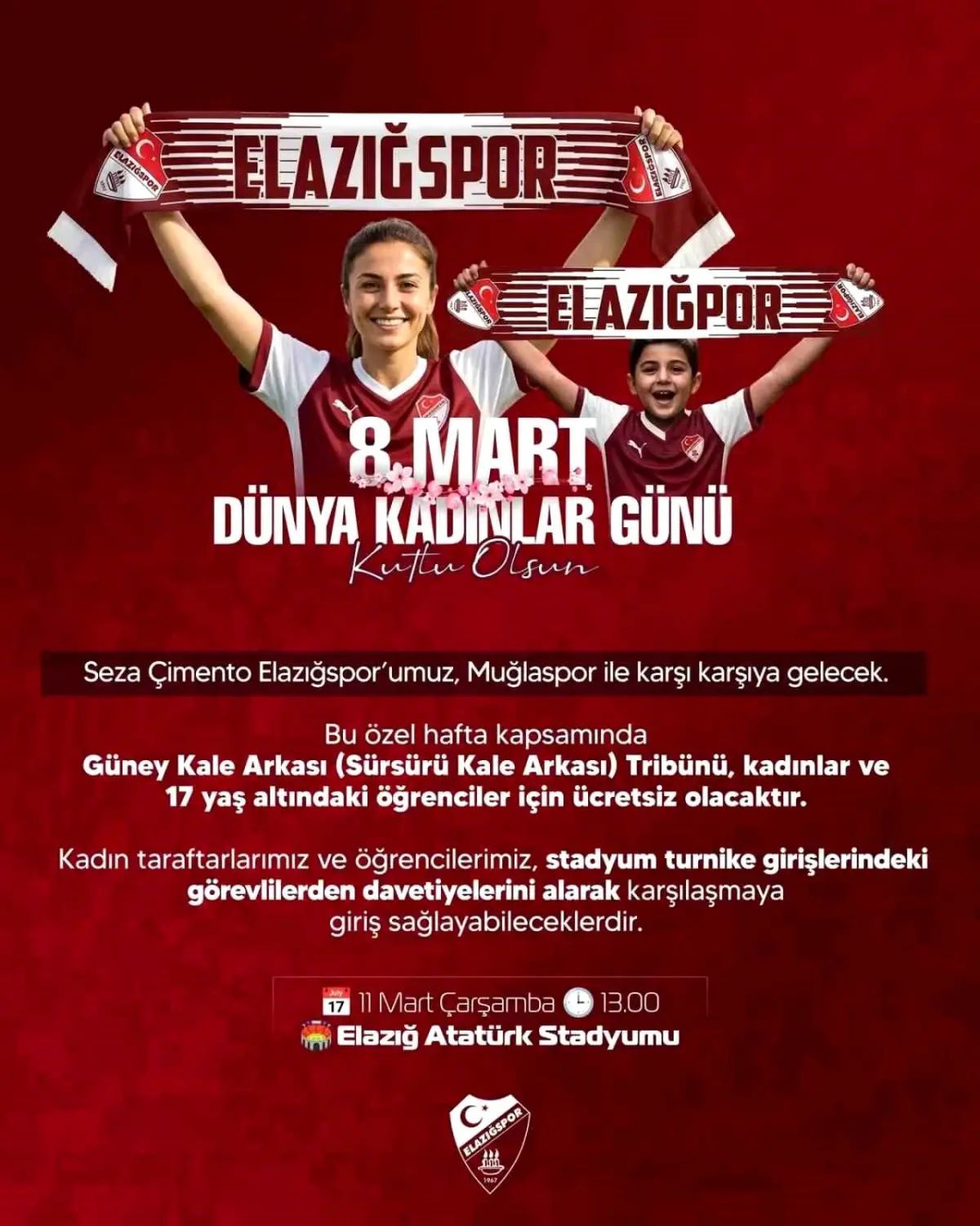 Elazığspor, Kadınlar Günü'nde Muğlaspor Maçına Ücretsiz Bilet Sunuyor