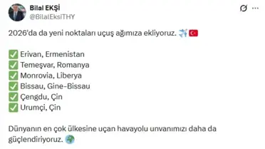 THY 2026’da Altı Yeni Şehre Uçuş Başlatıyor