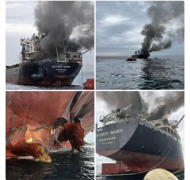 Gemiye çarpan füze izleri