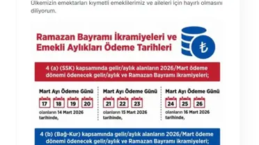 Emeklilere Mart Bayramı İkramiyesi ve Aylık Ödemeler 14-19 Mart Tarihinde Yapılıyor
