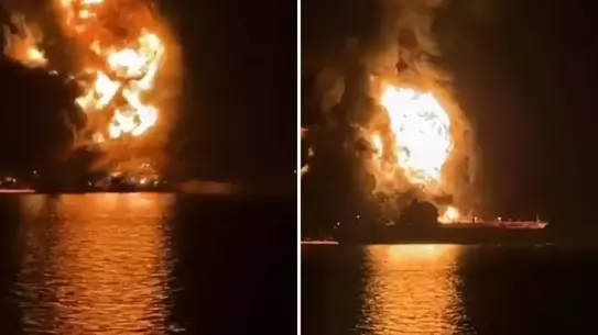 Yanmakta olan petrol tankeri