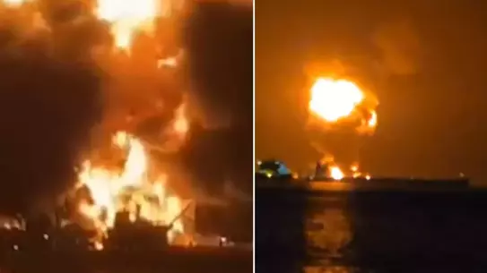 Yanan petrol tankerinin yakın çekim görüntüsü