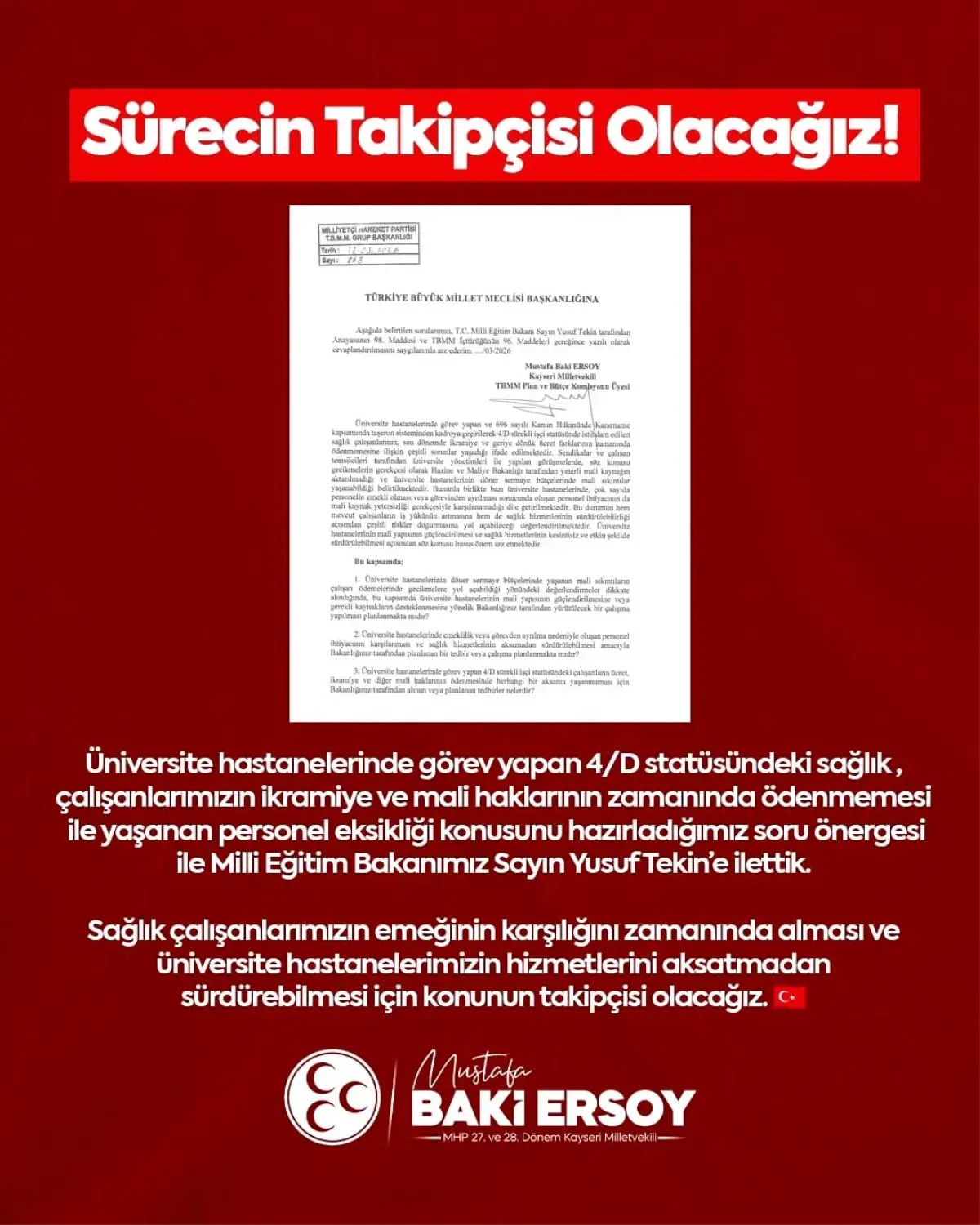 MHP'li Baki Ersoy, Üniversite Hastanelerindeki Mali Sıkıntıları TBMM'de Görünür Kıldı