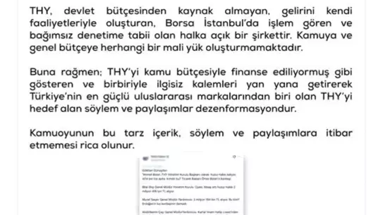 DMM, THY'ye Yönelik Asılsız İddiaları Resmen Reddi