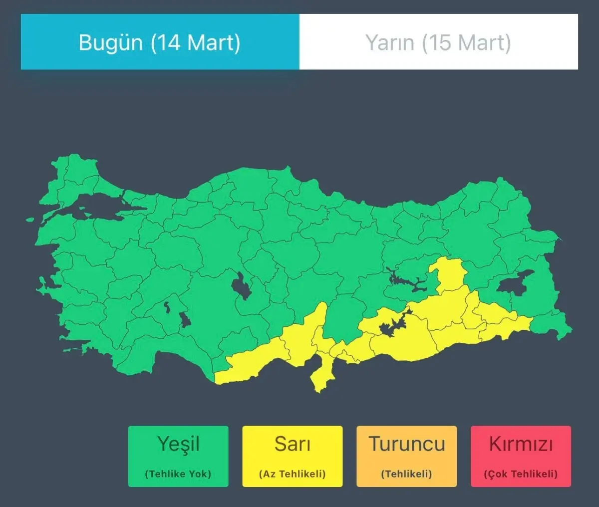 İçişleri Bakanlığı'ndan 14 Mart'ta Sağanak ve Fırtına Uyarısı