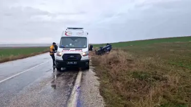 Şarampole devrilen otomobil