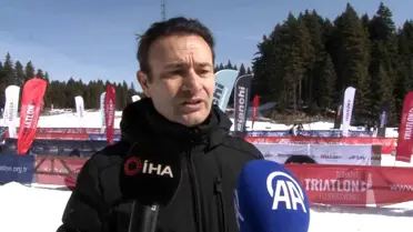 Kış triatlonu yarışından bir anlık görüntü