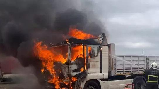 Alevler içinde tırın fotoğrafı