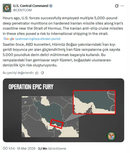 Hedef alınan füze rampalarının görüntüsü